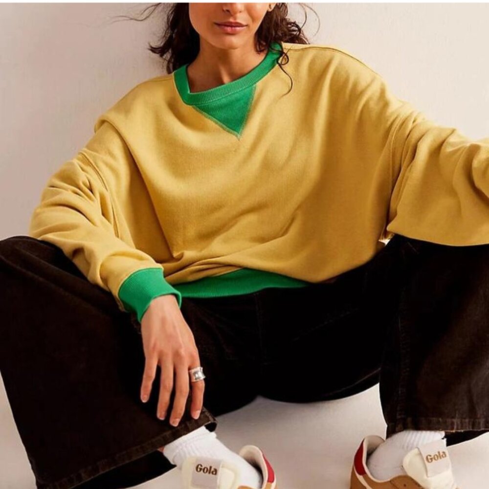 Solid Color Round Neck Fork Loose Sweatshirt Swea… - image 3